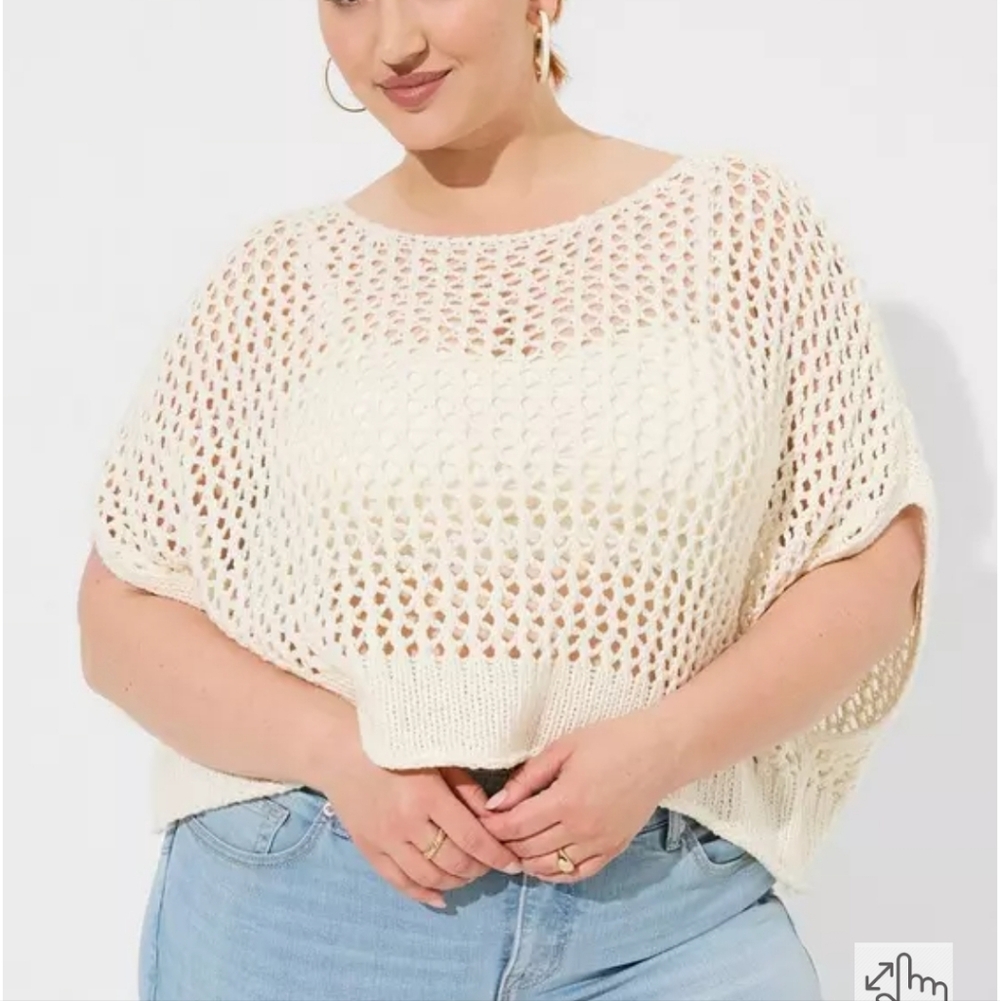 torrid Cream Open-Knit Scoop Neck Sweater